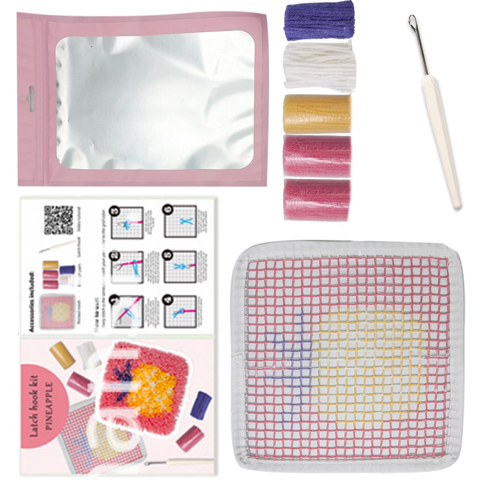 Msioytog Latched Hook Coasters Kits for Kid Coasters Making Kits Latched Hook Fruit Craft Embroidery Making Fruit Crochet for Kids Adult