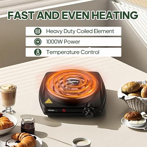 Miniatura 3 de Single Burner Hot Plate Electric, 1000 Watts Electric Burner with 5.5" Coiled Element, Adjustable Temperature, for Dorm, Office, Home, Camp,