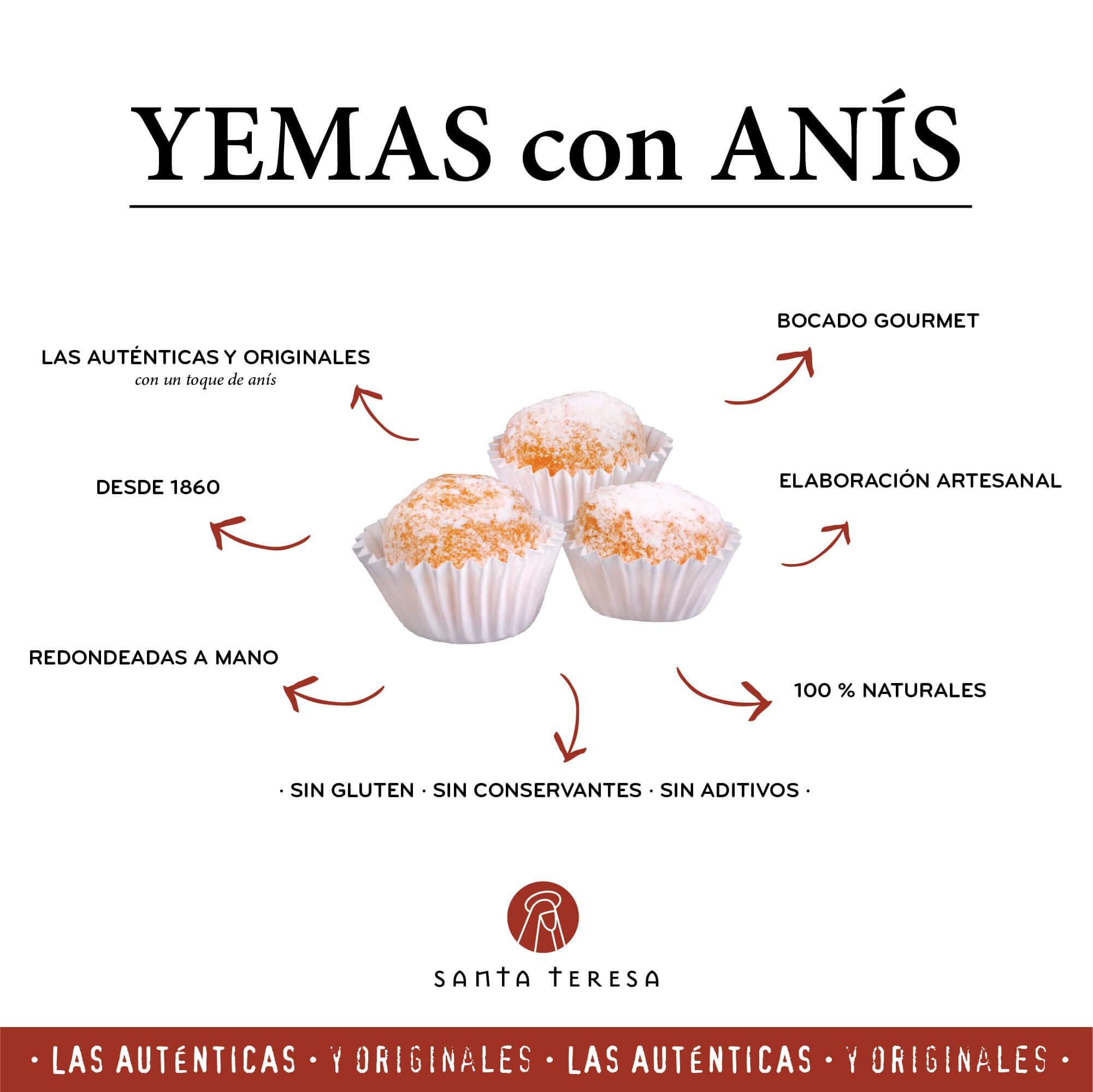 Santa Teresa - Yemas De Santa Teresa Ávila De Sabor Anís Del Mono - Elaboradas De Forma Artesanal Sin Aditivos Y Sin Conservantes - Dulce Gourmet Sabor Anís Del Mono. Caja 12 unds