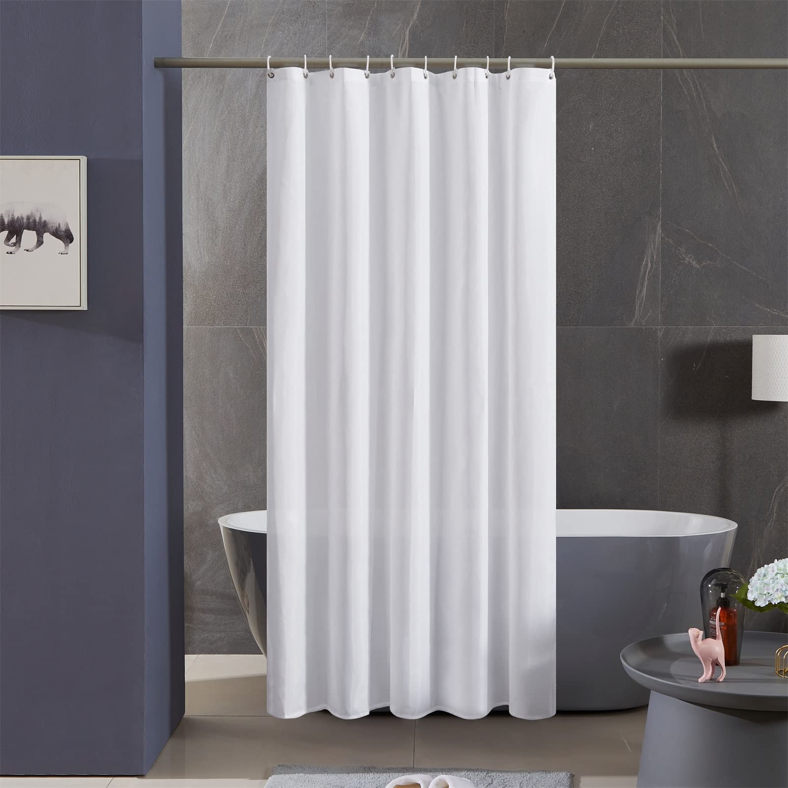 Furlinic Shower Curtain Mould Proof Resistant Wetroom Bathroom Polyester Fabric White 7ft Shower Curtains Liner Waterproof Rustproof Washable Weighted with 12 Hooks Extra Long 180x210cm 72x84. — view 127