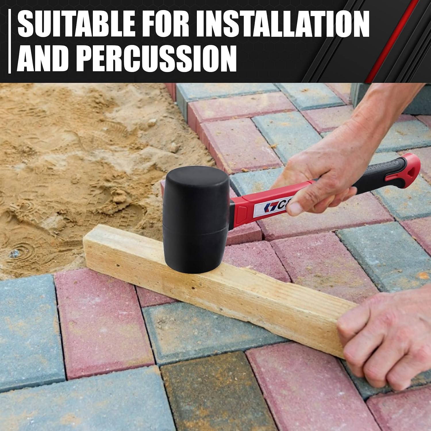 C&T 2pc 16oz+8oz, Rubber Mallet Hammer–16oz, Stubby Claw Hammer (8oz) With Magnetic Nail Starter For Household ,Fiberglass Handle