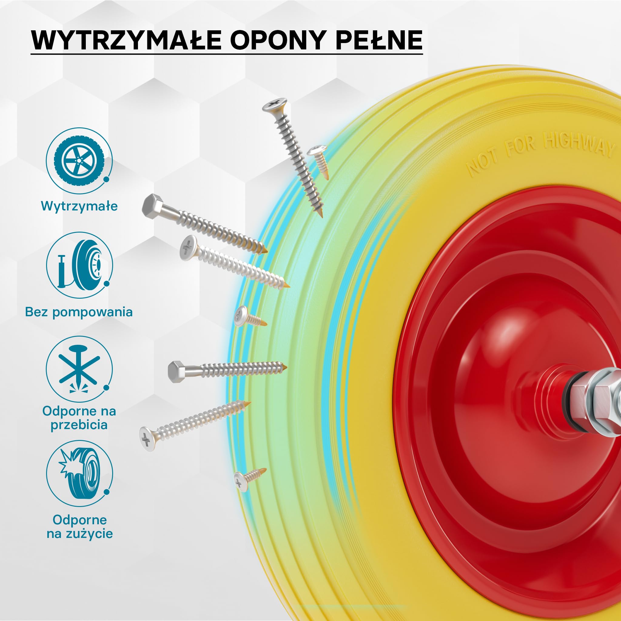 Taczka odporna na przebicie kompletna z kółkiem PU 3.50-8 poliuretan pełna guma z osią wtykową odporna na przebicie