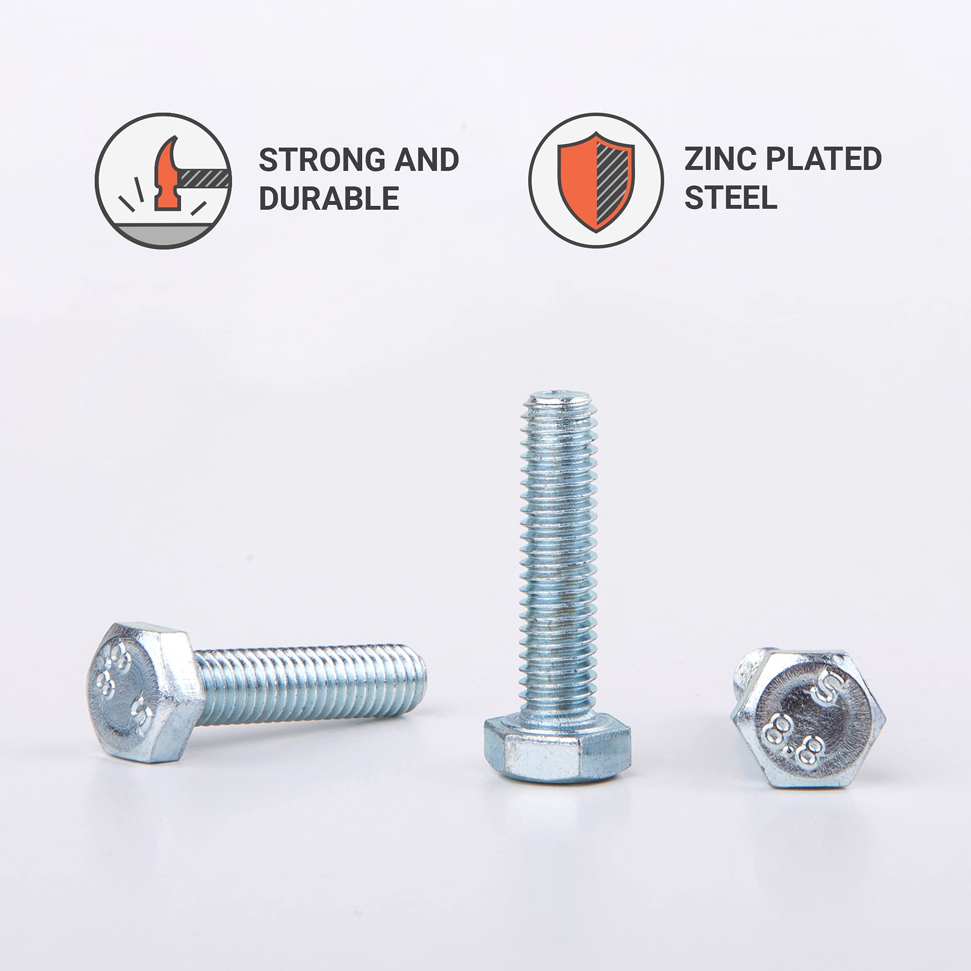 Image secondaire de Lot de 50 boulons hexagonaux en acier zingué M6 x 25 mm - Haute résistance