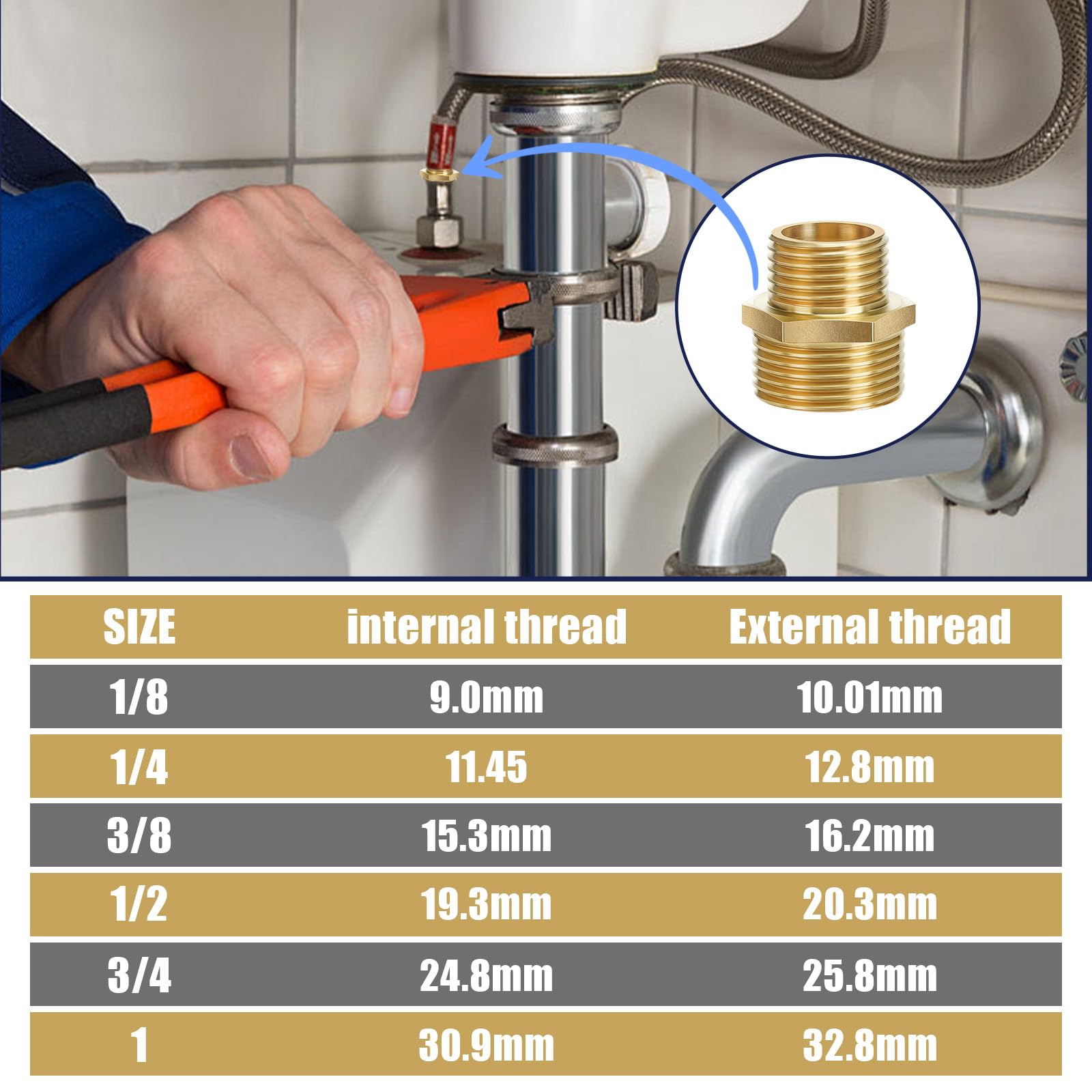 2 Pièces Mamelons Double Réduction Laiton 1/2" Vers 3/4" Filetage Extérieur Hexagonal – Raccord Robuste Pour Eau Potable & Plomberie