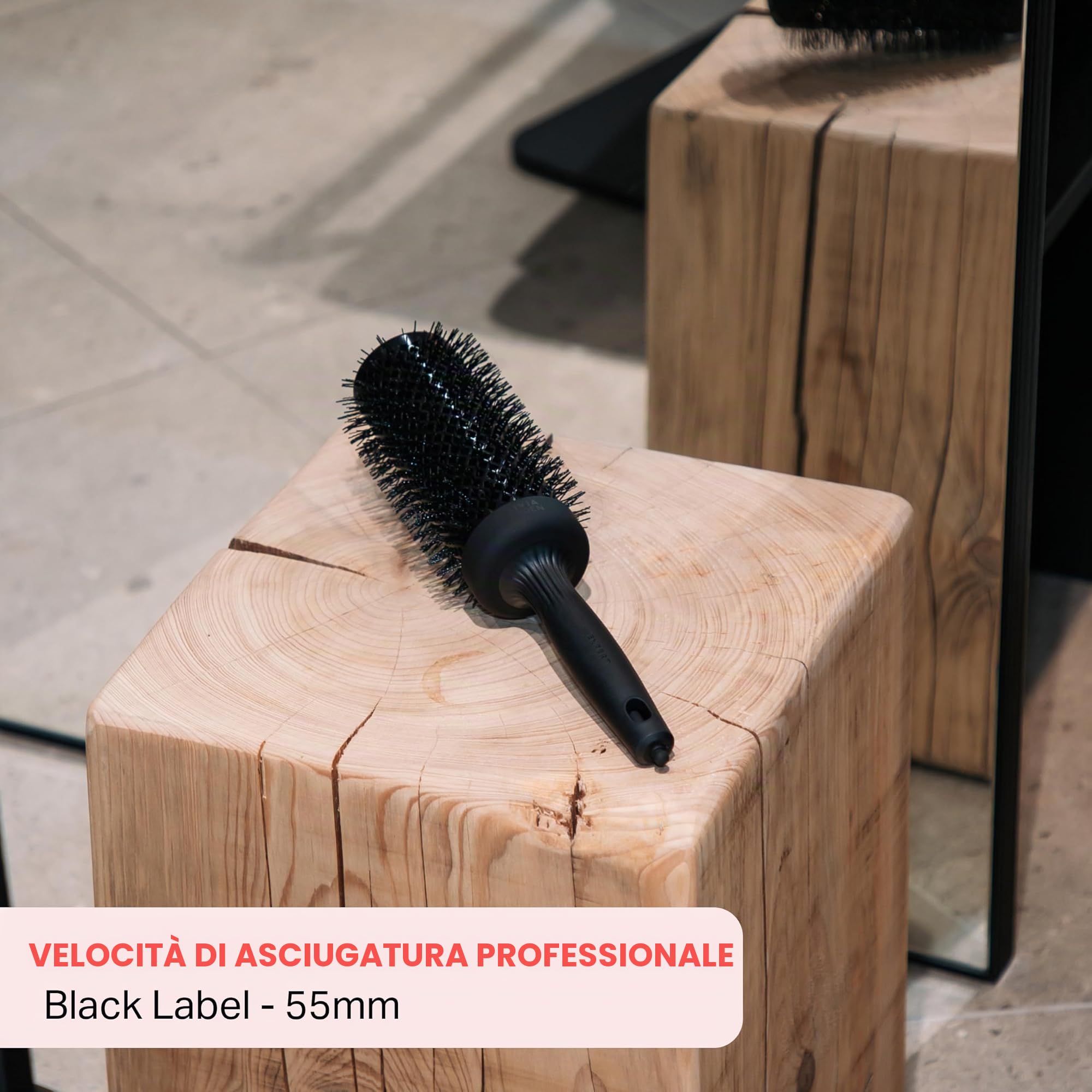 Olivia Garden Expert Blowout Speed Black Label – Nero opaco - 55 - Spazzola rotonda in ceramica con corpo extra lungo per messe in piega 25% più veloci