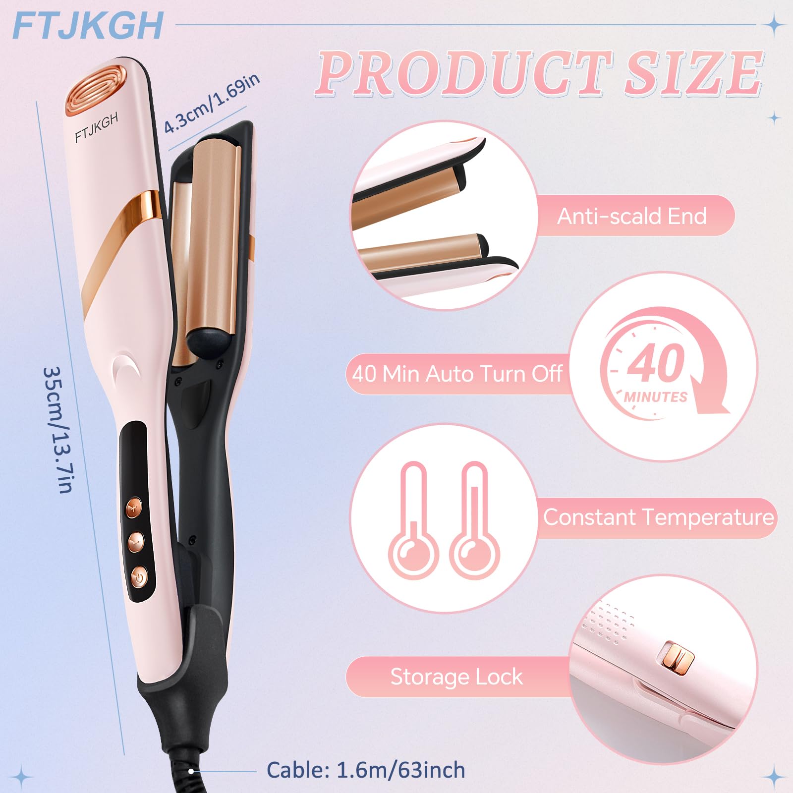 Piastra Onde per Capelli 32mm Arricciacapelli, Piastra Beach Waves per Principianti, Ondulatore per Capelli con 2 Barili 5 Temperature，Riscaldamento Rapido in 30s