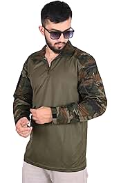 GenericTactical Combat Shirt, Quarter Zip, Camouflage Sleeves with Olive Green Body, Military Style-picture-30