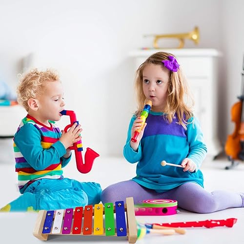Miniatura 2 de Xilófono para niños, Glockenspiel con 2 mazos seguros para niños, 8 notas diatónicas, barras de metal coloridas con desarrollo educativo musical,