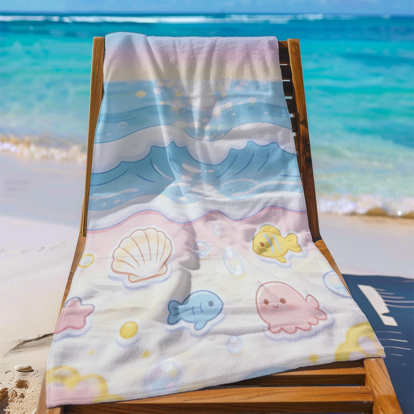 Drap de Plage XXL 200X200 Cartoon Bleu Poisson Serviettes de Plage en Microfibre,Serviette Piscine Extra Large sans Sable pour Adultes Séchage Rapide