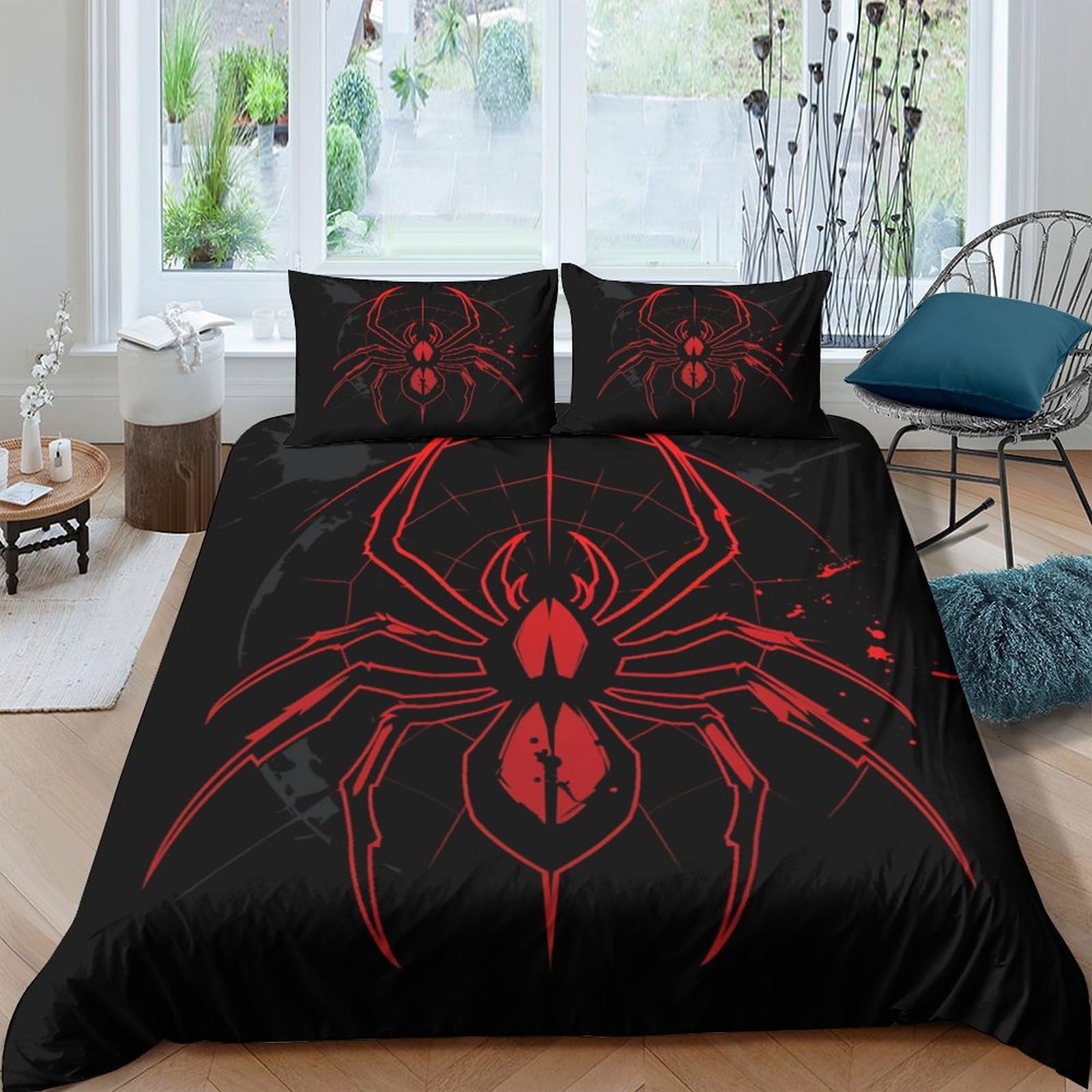 3D Printed Red Spider Duvet Cover Sets Bedding Set Quilt Covers Zipper Closure Comforter Cover Microfibre Duvet Cover 3 Pieces Duvet Cover Set for Teens And Adults Quilt Cover Set King（220x240cm）