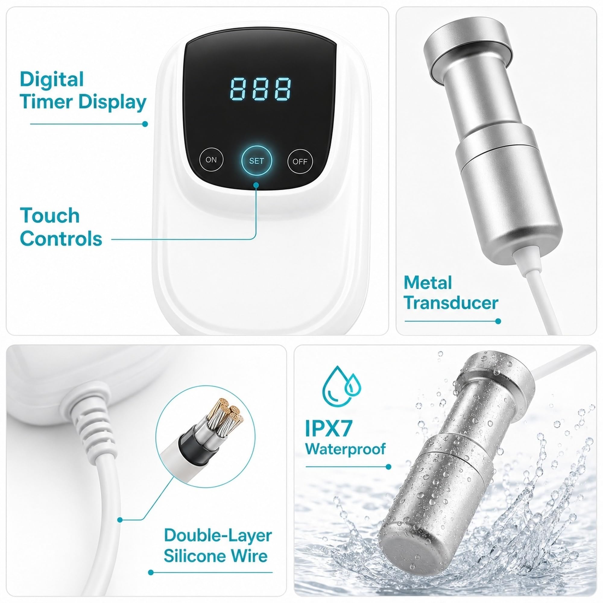 Limpiador ultrasónico de inmersión portátil, 50 Khz | Transductor De Metal, Limpieza Del Hogar, Temporizador Digital, Ipx7 A Prueba De Agua, Potencia 70W