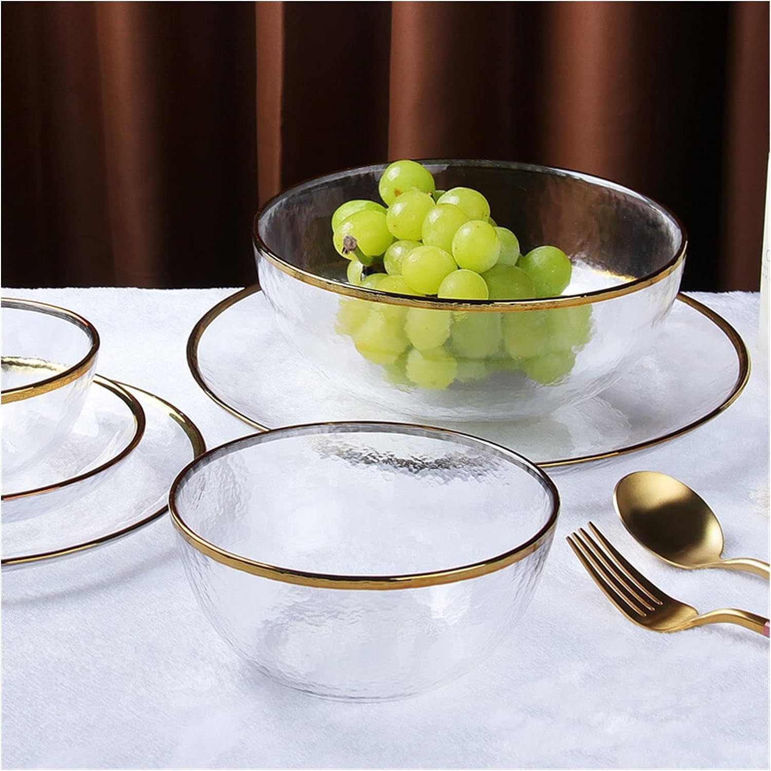 Schüssel, Glasschalen, Glas-Gold-Inlay-Rand, Obst-Reis-Salatschüssel(Large)
