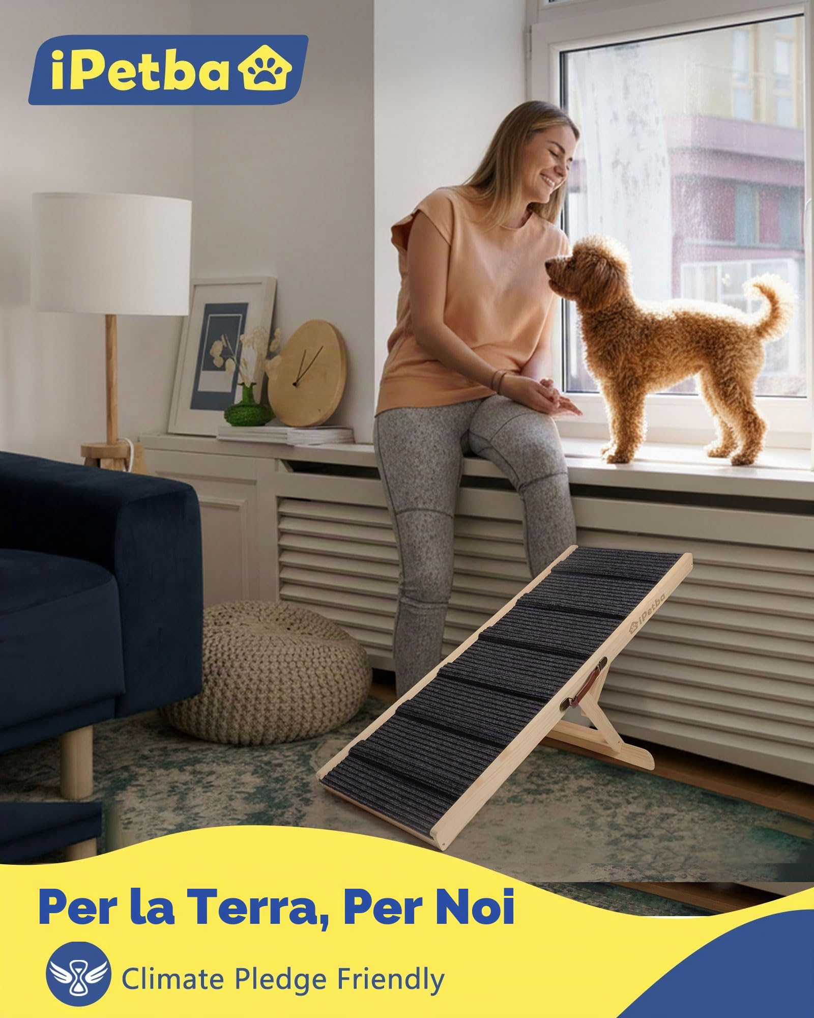 Rampa per Cane per Letto & Divano per Piccoli & Medi Cani – Rispetto per le Articolazioni, Antiscivolo, Regolabile, Senza Odori, Fino a 32 kg
