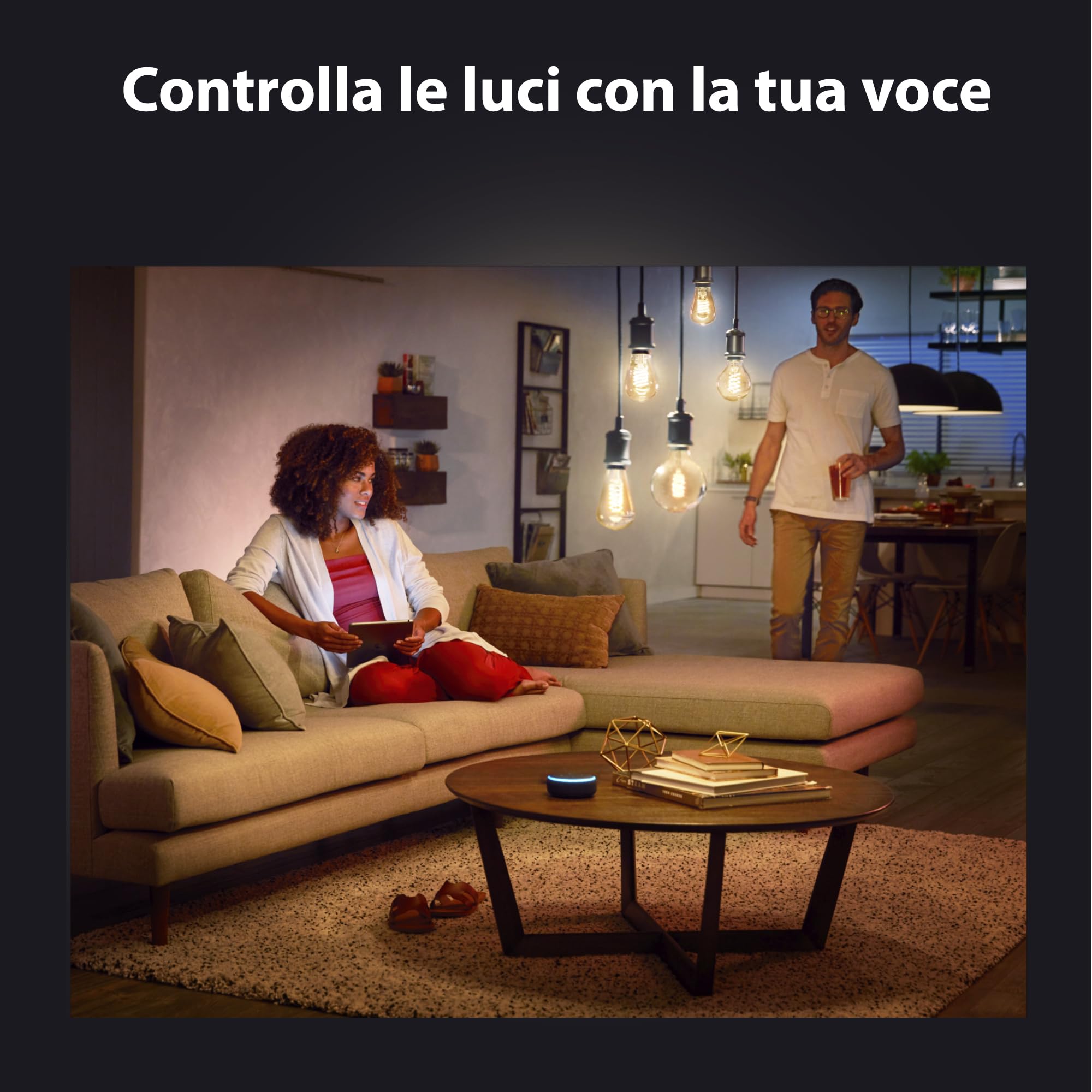 Philips Hue White Ambiance, Lampadina Smart Filamento, Luce Bianca da Calda a Fredda, E27, 7W, Dimmerabile, Bluetooth