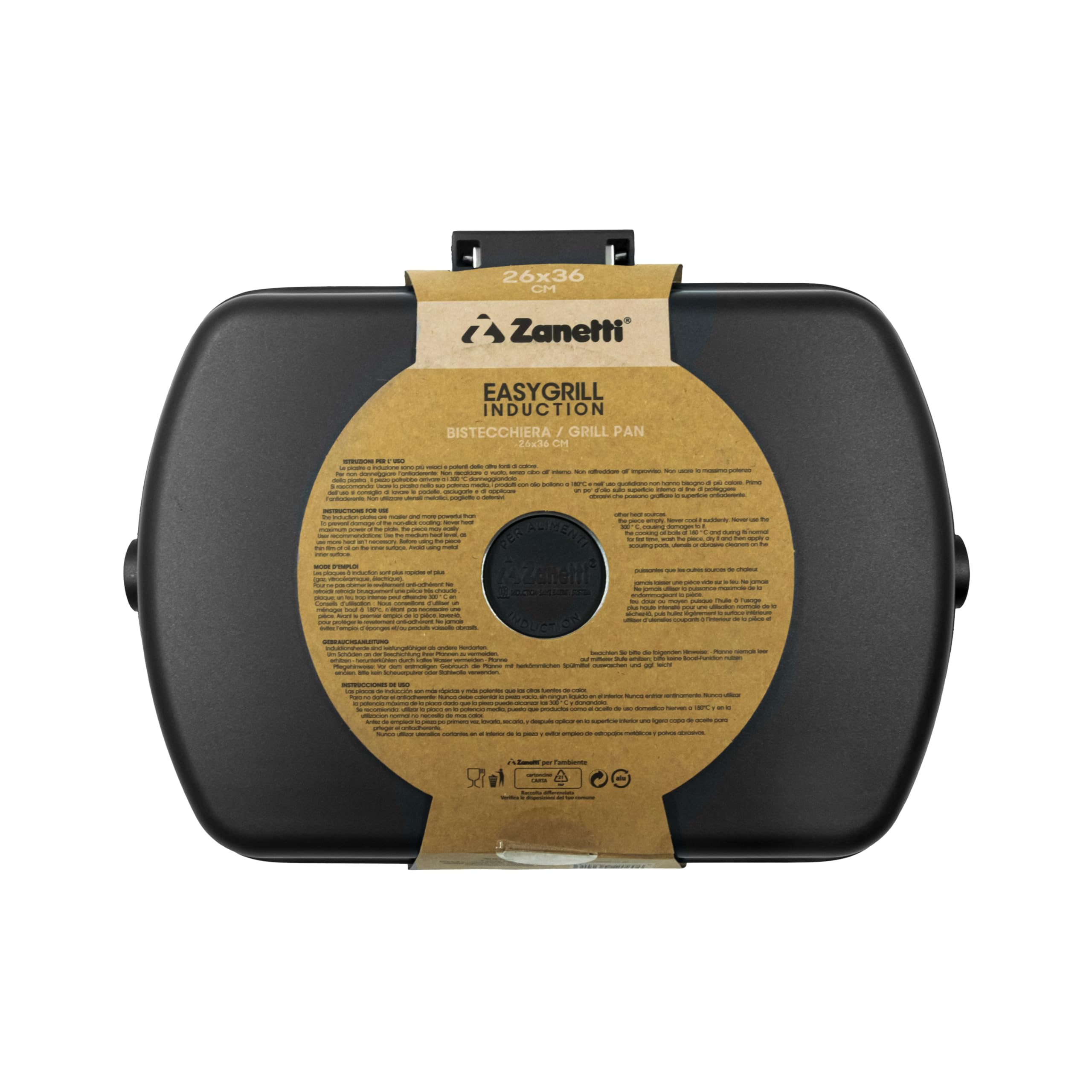 Zanetti, Bistecchiera 26 x 36 cm, Piastra grill in Alluminio Pressofuso ad Alto Spessore, Piastra Grill adatta ai Piani ad Induzione, Manico Pieghevole
