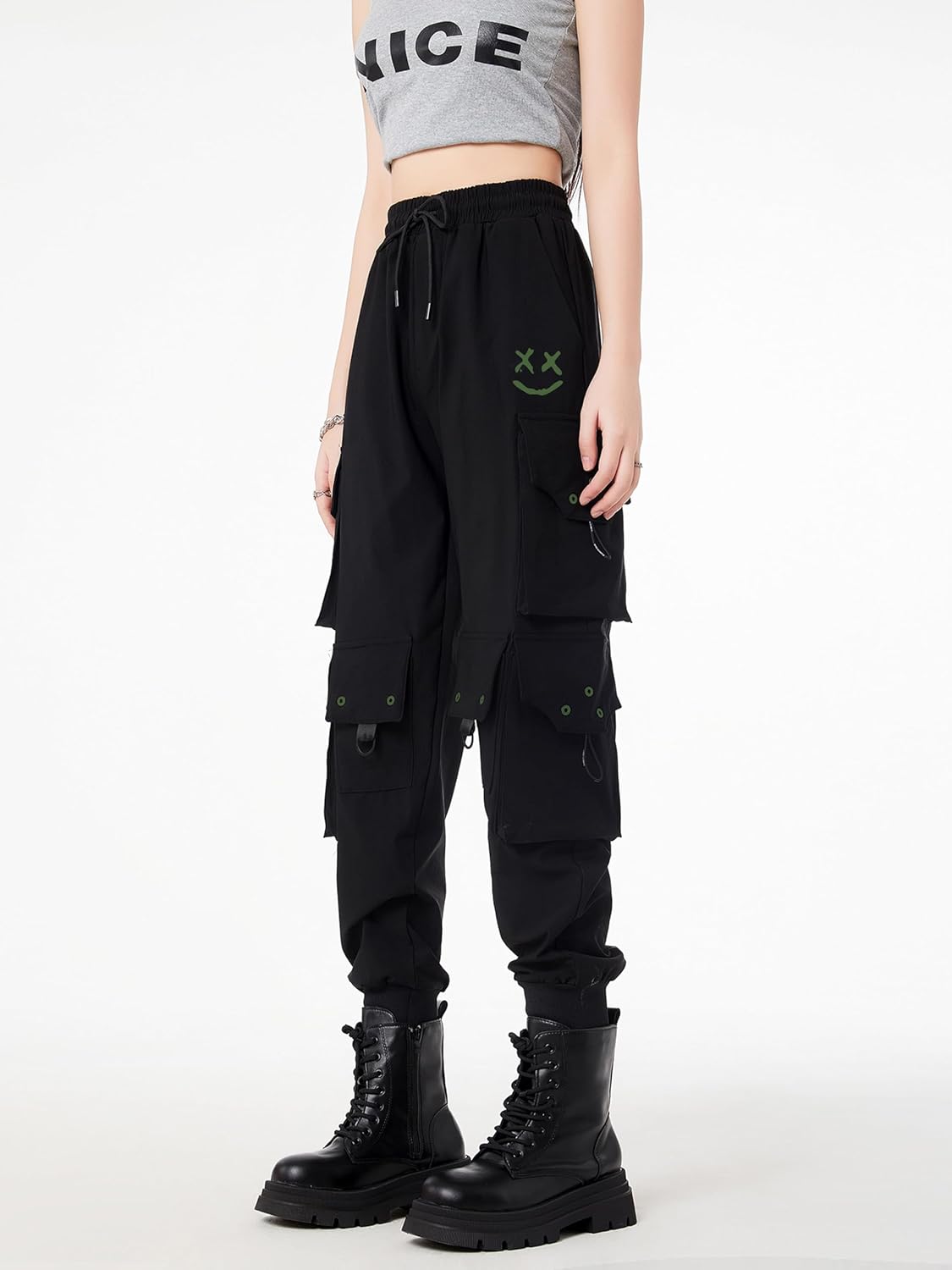 CLOAKA Cargo Pants Women Gothic Y2K High Waist Adjustable with Pockets Drawstring Street Techwear Jogger Sweatpants - Image 3