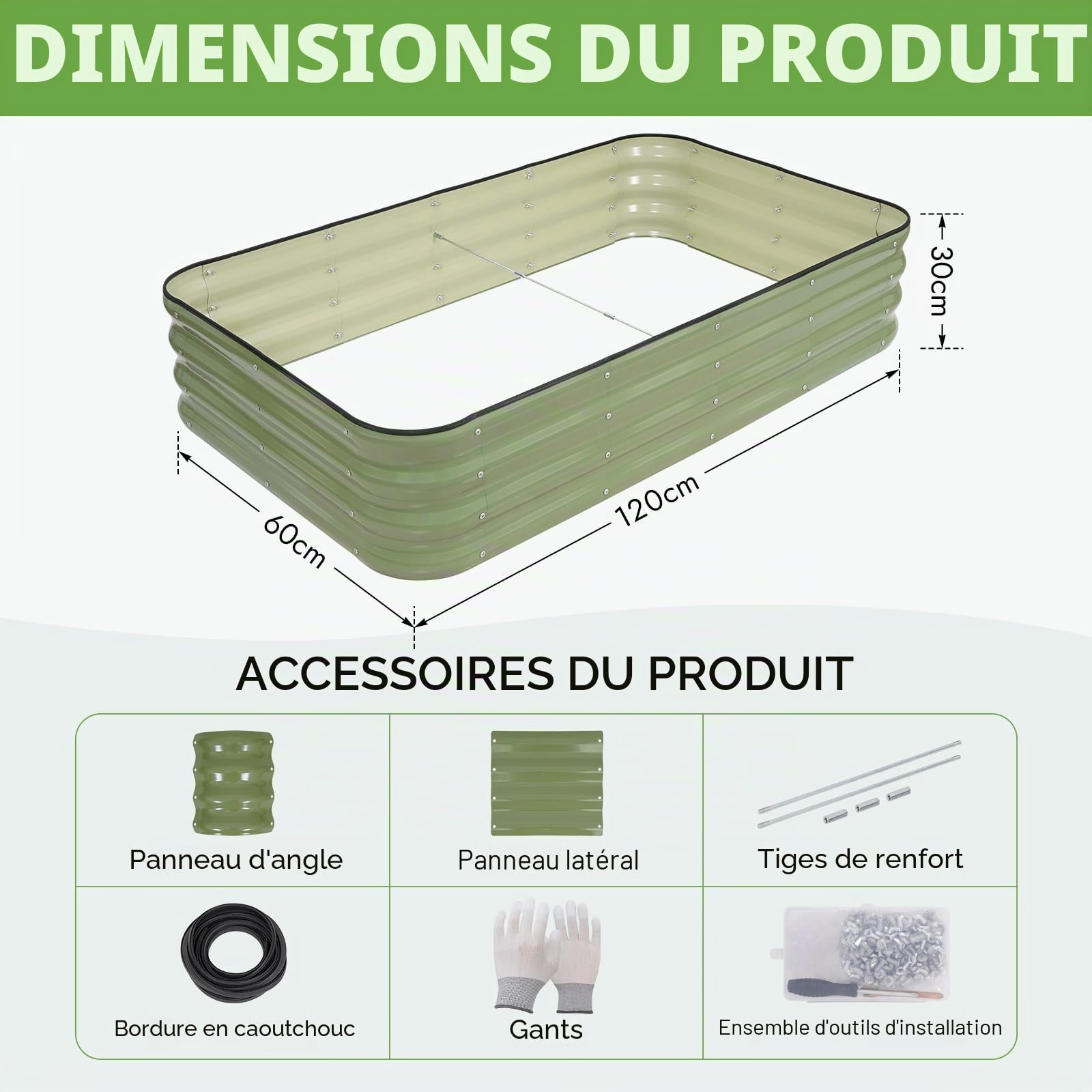 INNO STAGE Lot de 2 jardinières surélevées réglables en métal de 1,5 m pour cultiver des légumes, des herbes, des fleurs en acier, vert olive