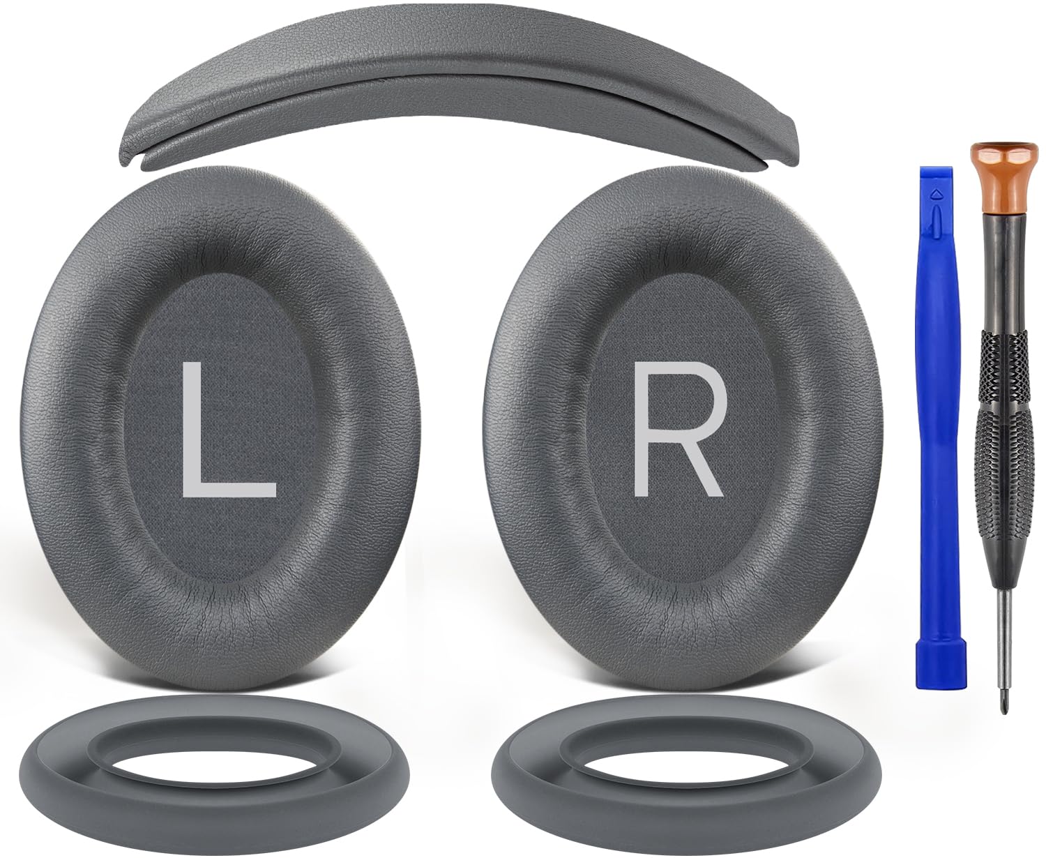 SOULWIT Ear Pads Cushions + Headband + Silicone Earpads Cover Protector, Replacement Kit for Bose QuietComfort 45 (QC45)/QuietComfort SE (QC SE)/New Quiet Comfort Over-Ear Headphones - Eclipse Grey-image-9