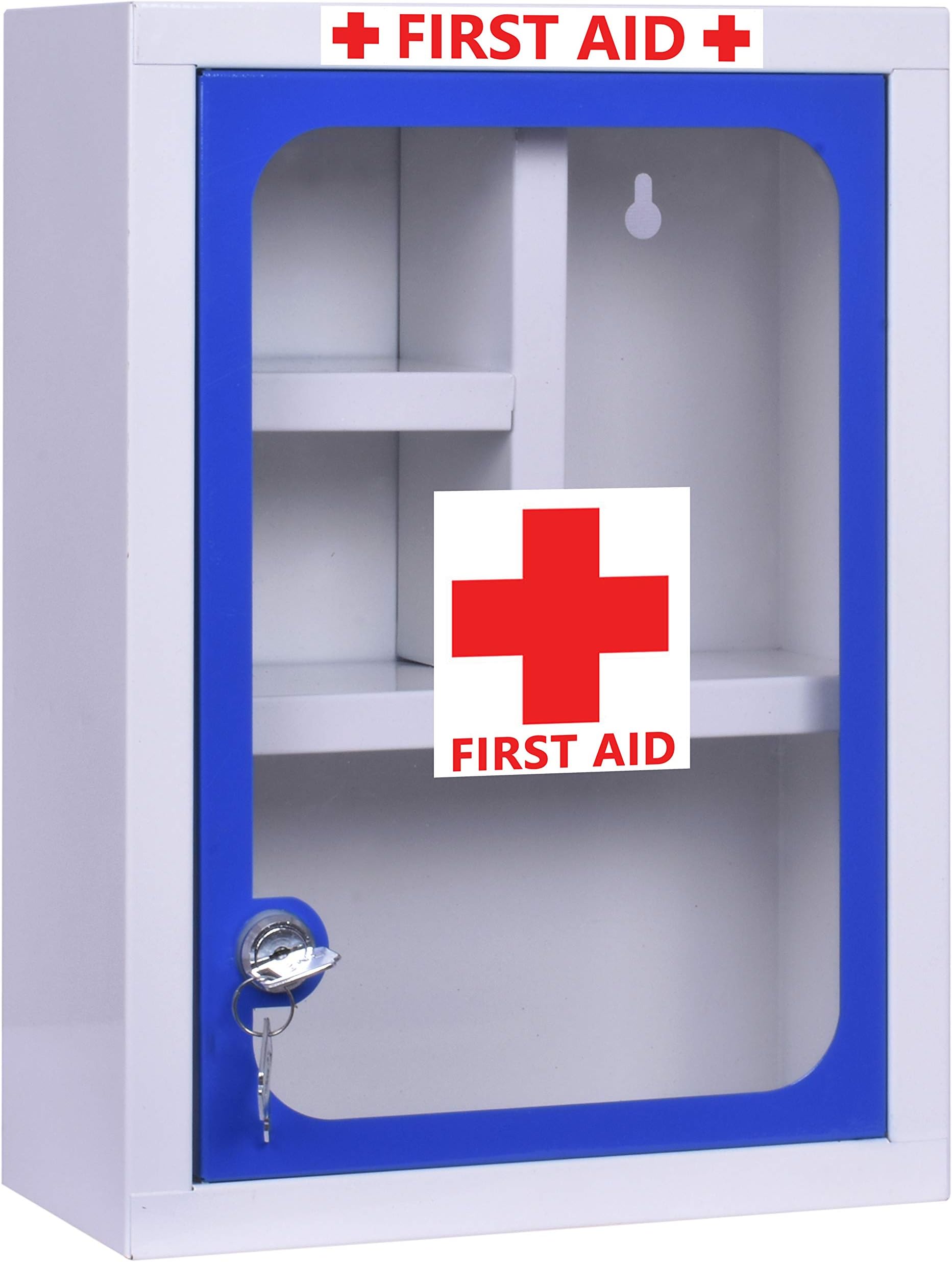 - Plantex First Aid Box/Emergency Medicine Storage Box/First Aid Kit Box/Medical Box for Home, School & Office/Lockable with Multi Compartment - (Blue & White) – Big Size Wall Mount – Metal