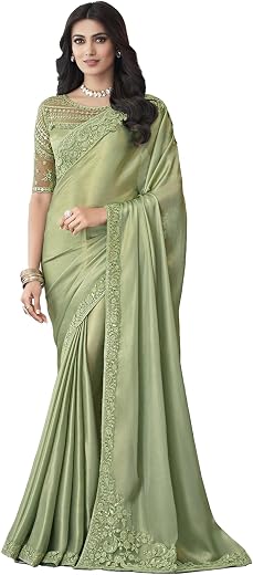 TRENDMALLS Women's Chiffon Embroidery Sequence work Saree with Unstitched Blouse Piece
