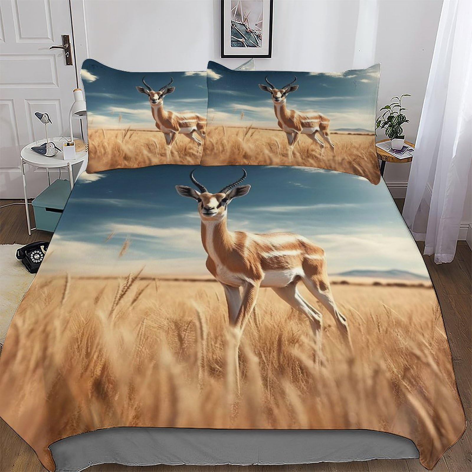 Parure de lit cerf 3D infroissable en microfibre douce pour lit 2 personnes