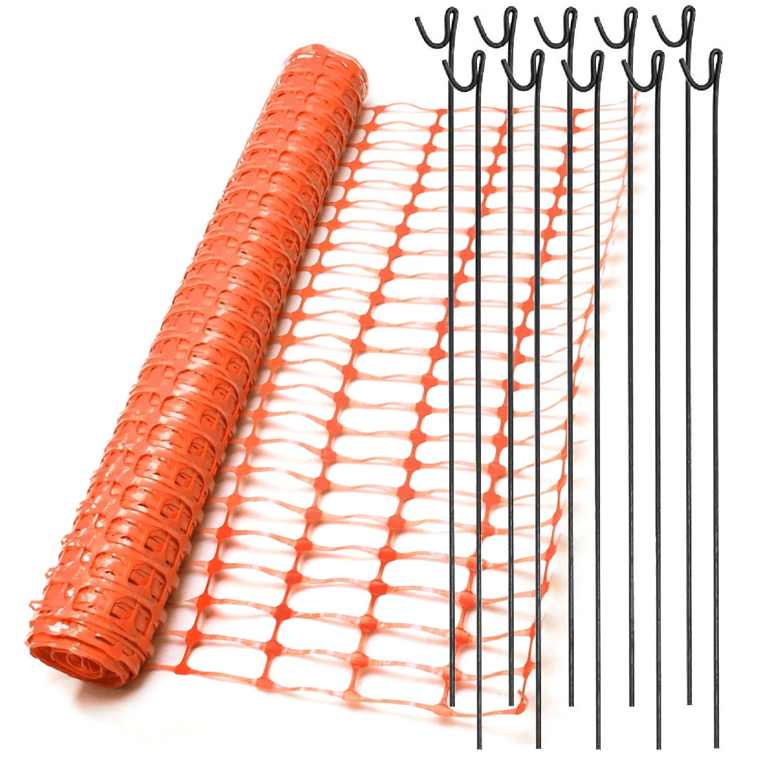 True Products Orange 1M X 50M Plastic Barrier Mesh Temporary Safety Fence & 10 Metal Fencing Pins