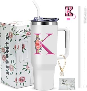 AiHeart 40oz Personalized Initial Monogram Tumbler with Straw - Custom Stainless Steel Insulated Gift for Women, Birthday, Christmas
