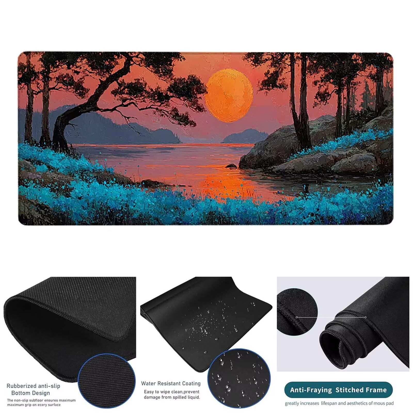 Podkładka pod mysz do gier w kolorze pomarańczowym, duża podkładka pod mysz XXL 1200 x 600 x 3 mm, podkładka pod mysz z zachodem słońca do klawiatury i biura, akcesoria do gier, zmywalna