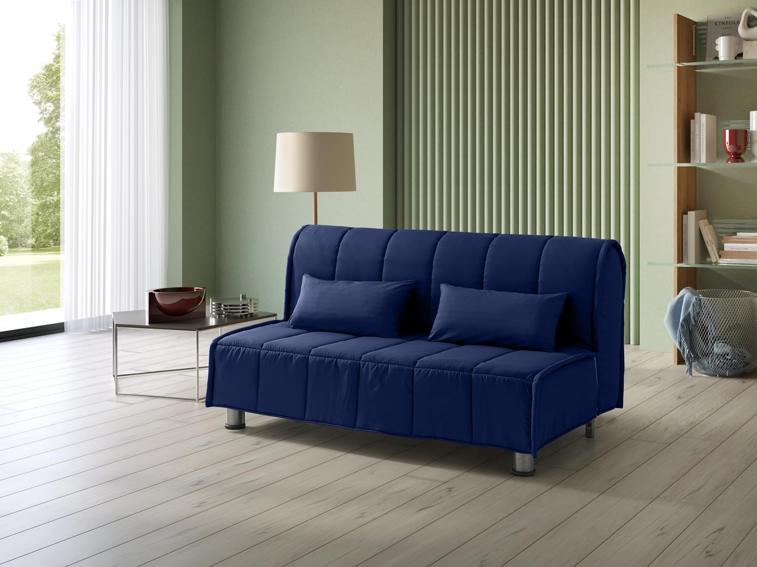 EVERGREENWEB - Divano Letto 3 Posti con Materasso Matrimoniale 160x190 Ortopedico, Prontoletto RICHIUDIBILE con Rivestimento SFODERABILE e Lavabile, Coppia Cuscini SUPERSOFT Abbinati color Blu EVENING