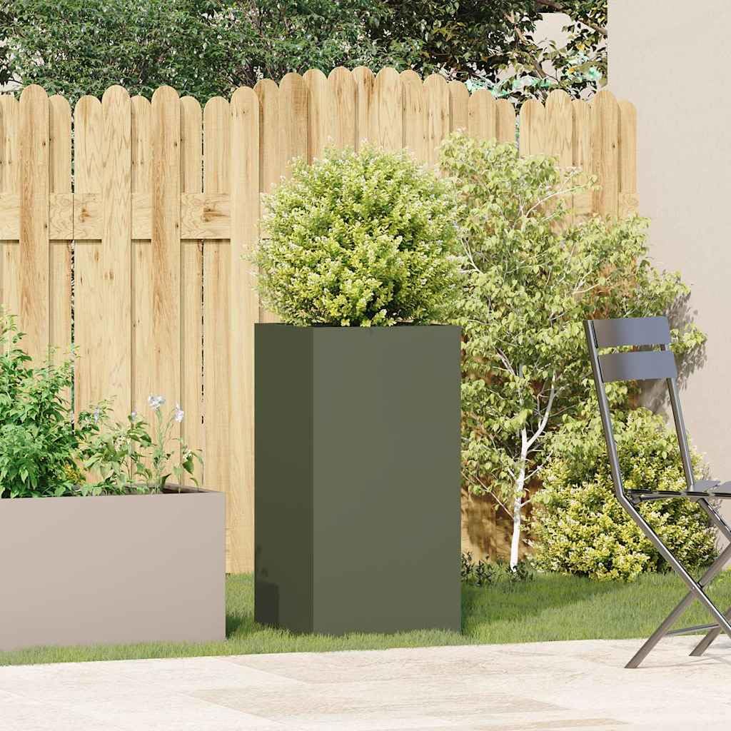 Brokky Jardinera Exterio Bancal de Metal Elevado de jardín Duradero & Moderno para Plantas Flores Verduras-Verde oliva-40 x 40 x 80 cm