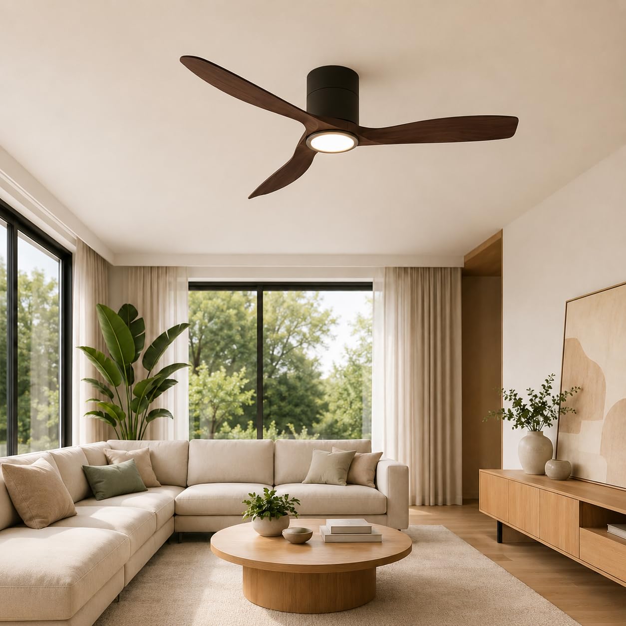 Ventilatore Soffitto con Luce LED - ON MICKEY Ø132cm | Motore Silenzioso DC 35W 3CCT | Telecomando | Nero Legno scuro
