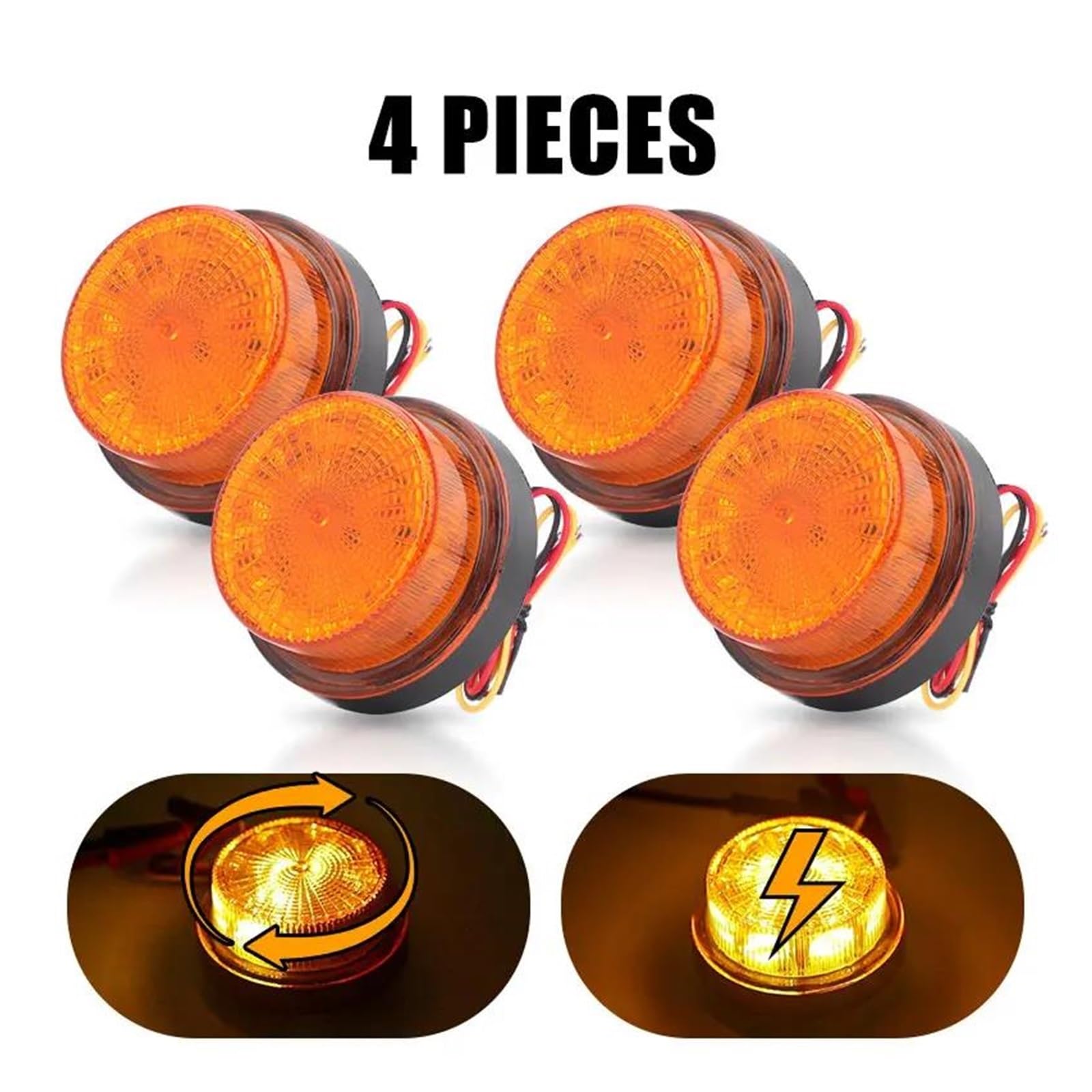 Genérico Indicador Intermitente Luz Advertencia Giratoria LED Lámpara Alarma Emergencia Estroboscópica Intermitente Señal Techo Coche Baliza Para Camión 2 Modos 12V 24V Indicador Lateral(4pcs)