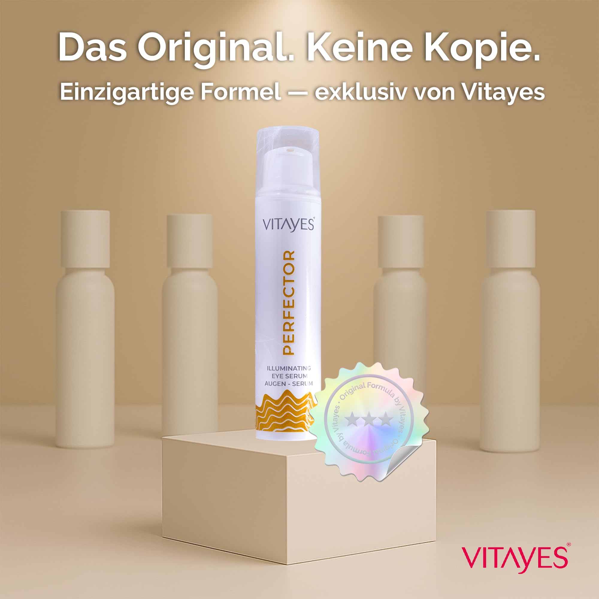 Vitayes Perfector Augenserum – Anti-Aging Serum gegen Augenringe, Tränensäcke & Falten – Straffendes Augenpflege-Gel mit Soforteffekt – Vegan, 15 ml