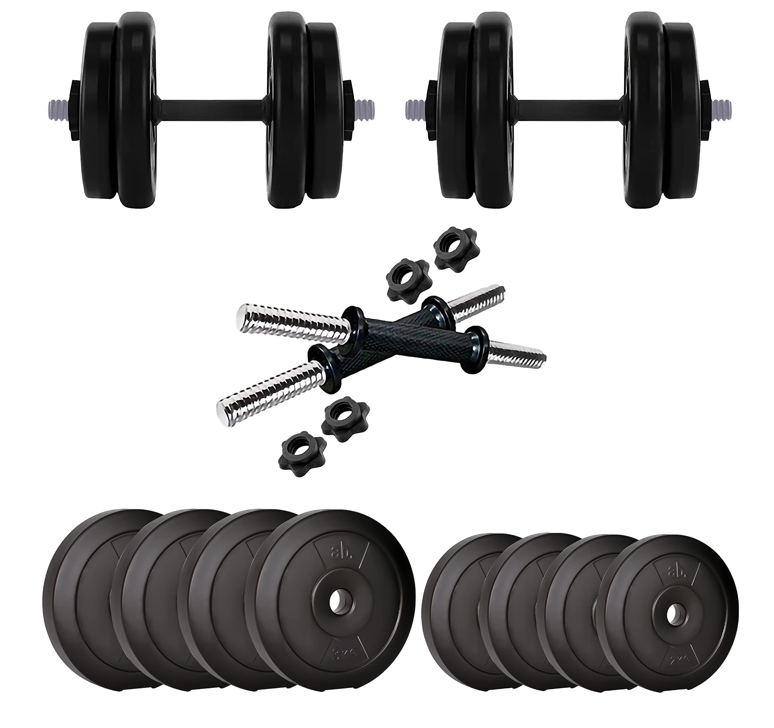 Anythingbasic Adjustable PVC Dumbbell Set of 20Kg (44LB) Includes 4 Plates * 2Kg (4.4LB) and 4 Plates * 3Kg (6.6LB), 14 Dumbbell Rod Pair & Nuts | Black | Material : Polyvinyl Chloride (B09LYX7HLY) Amazon Price History, Amazon Price Tracker