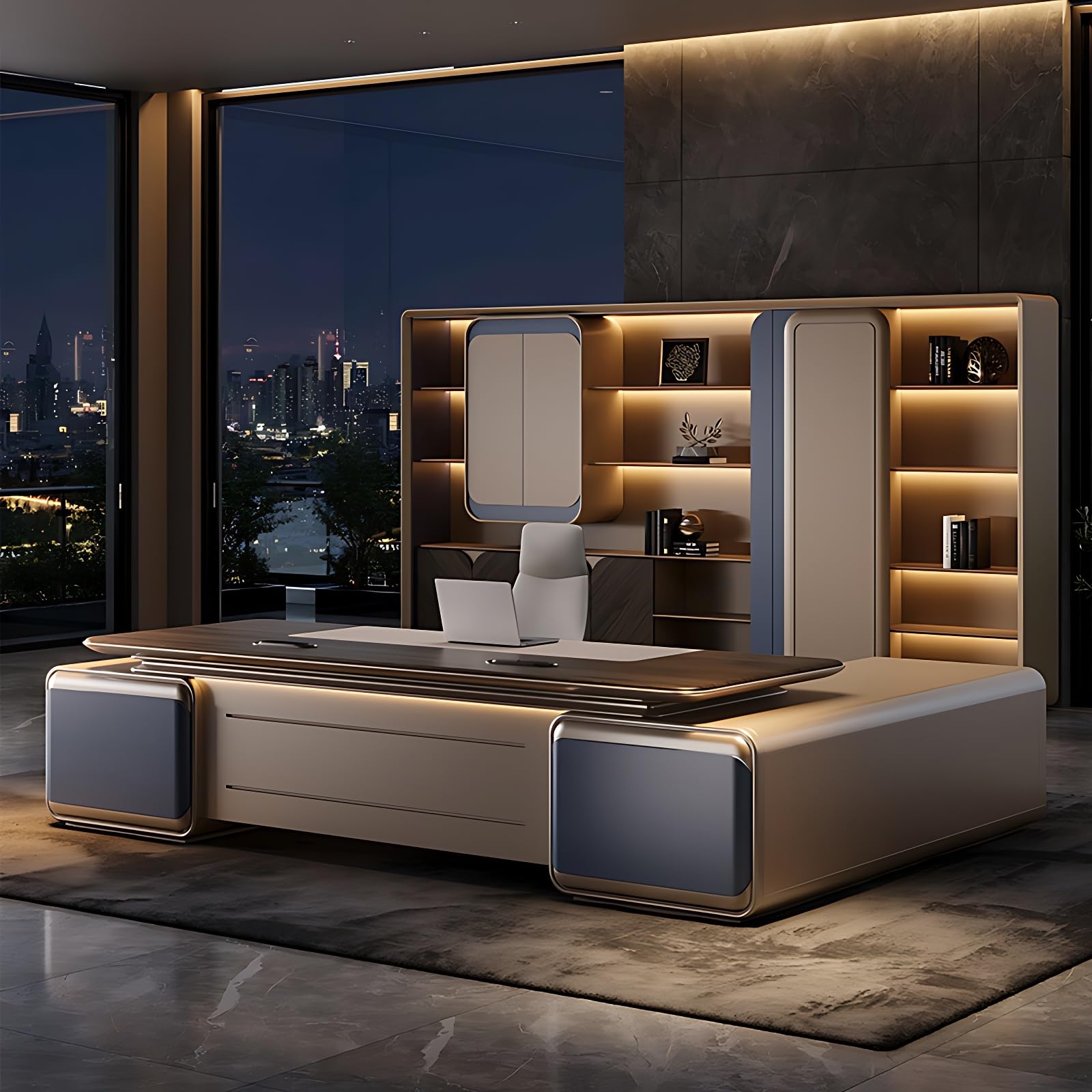 ZGNBSD Executive Desk - Luxurious l Shaped Desk with Storage Solid Wood Office Desk with Drawers Multifunctional Wire