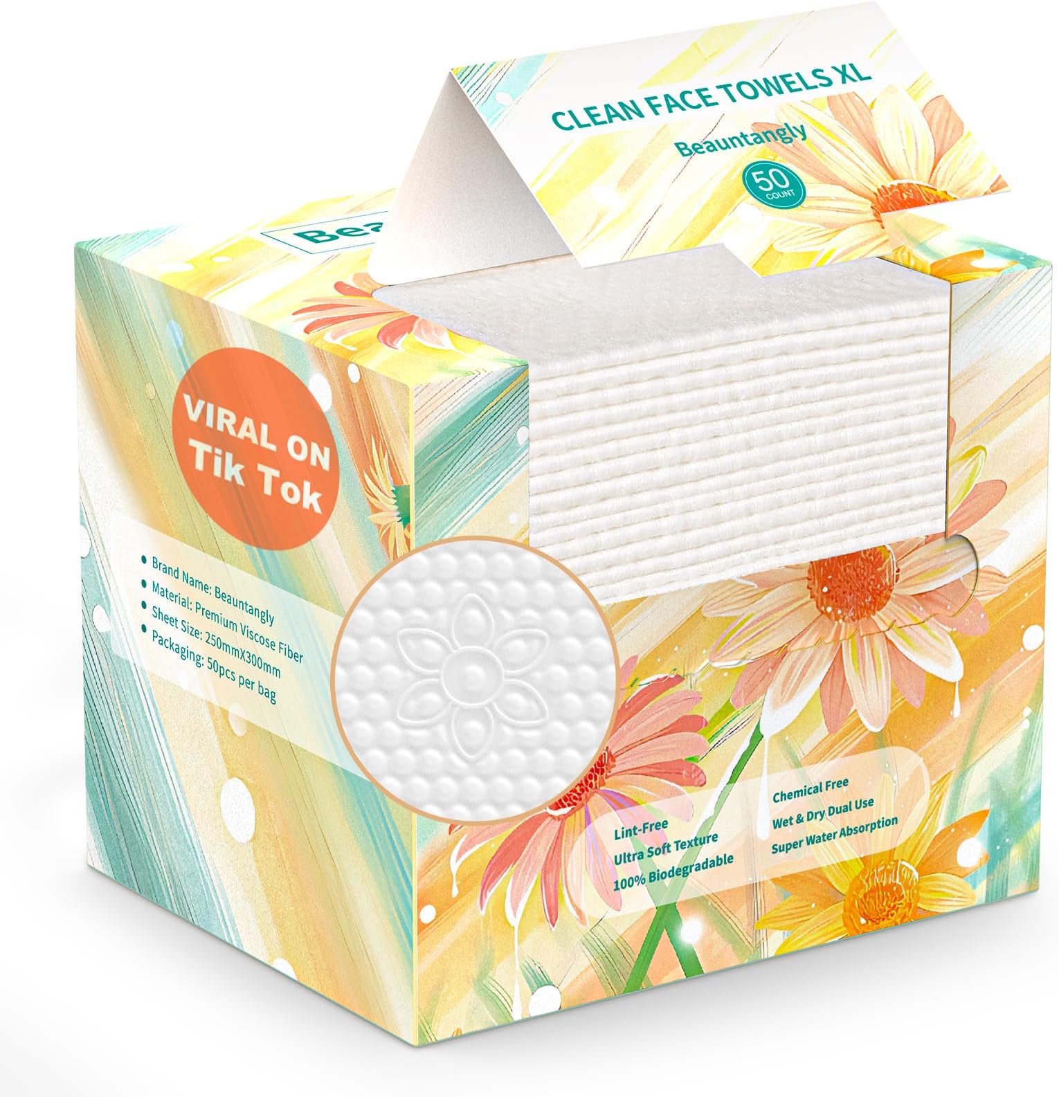 Disposable Face Towel, XL Unscented Facial Towelettes Soft Thick Absorbent, Lint-Free Biodegradable Makeup Remover Dry Wipes Clean Skin Care Washing Drying Camping Travel Essentials, 50 Ct