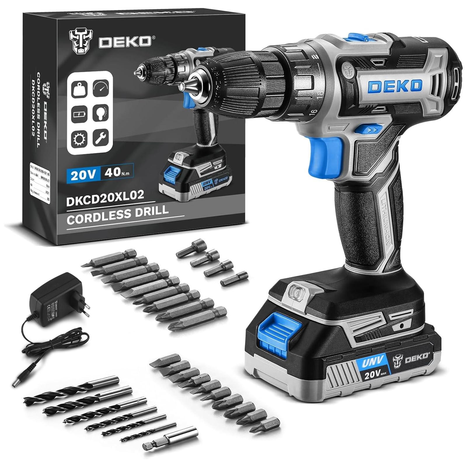 DEKOPRO 20V Akkuschrauber Set für Frauen mit Akku und Ladegerät - Schraubendreher Set blau