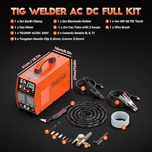 Miniatura 7 de AC DC TIG Soldador 200A, soldador TIG de aluminio 220V con pulso LED Display StickDC TIGAC TIGpulso TIGSpot TIG 6 en 1 Multiproceso TIG máquina de