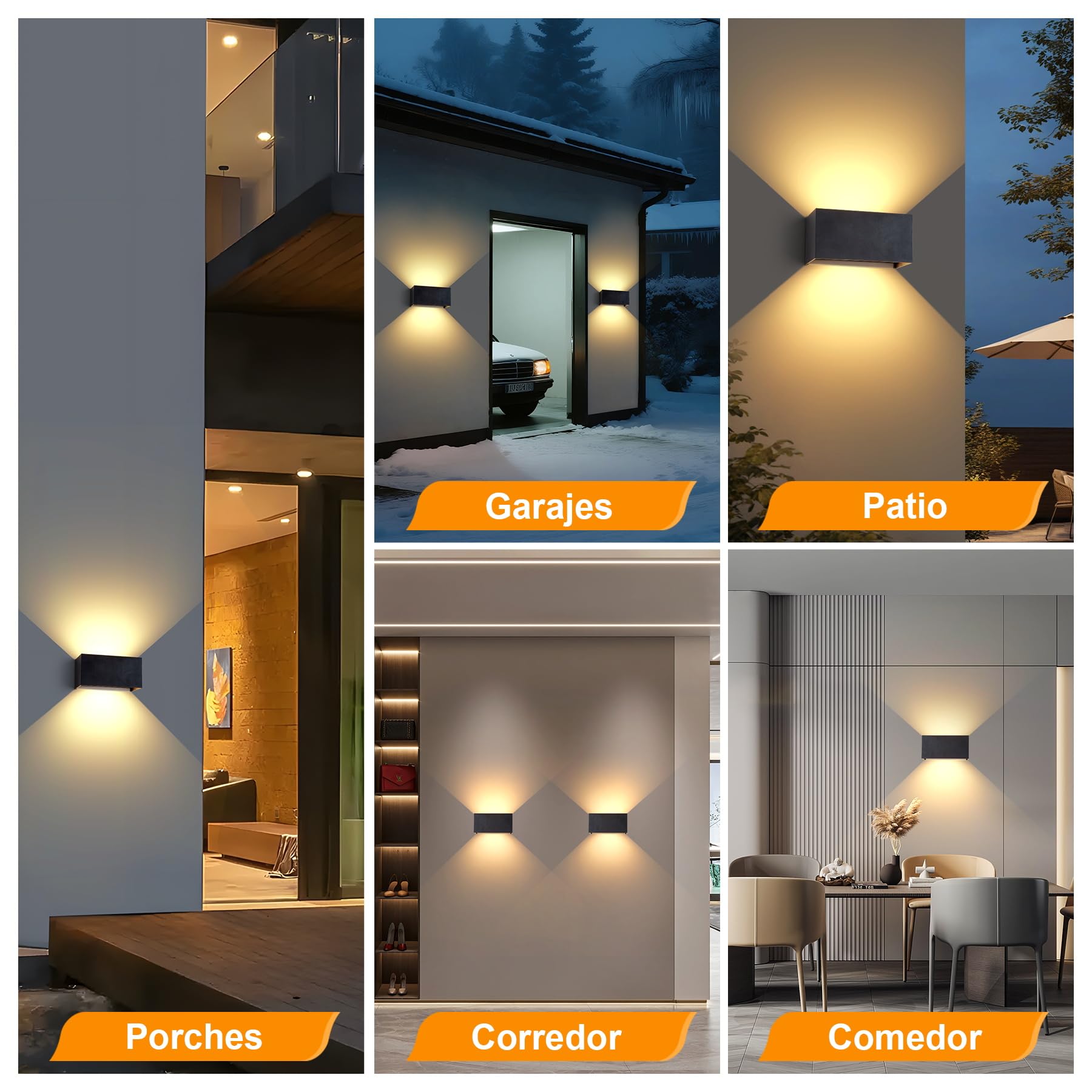 CHENBEN Aplique pared Exterior 24W,Lampara Exterior LED Impermeable IP65,Lámpara de Pared Exterior/Interior 3000K Ángulo Ajustable, Aplique Pared Interior para Jardín,Terraza,Balcón-2PCS