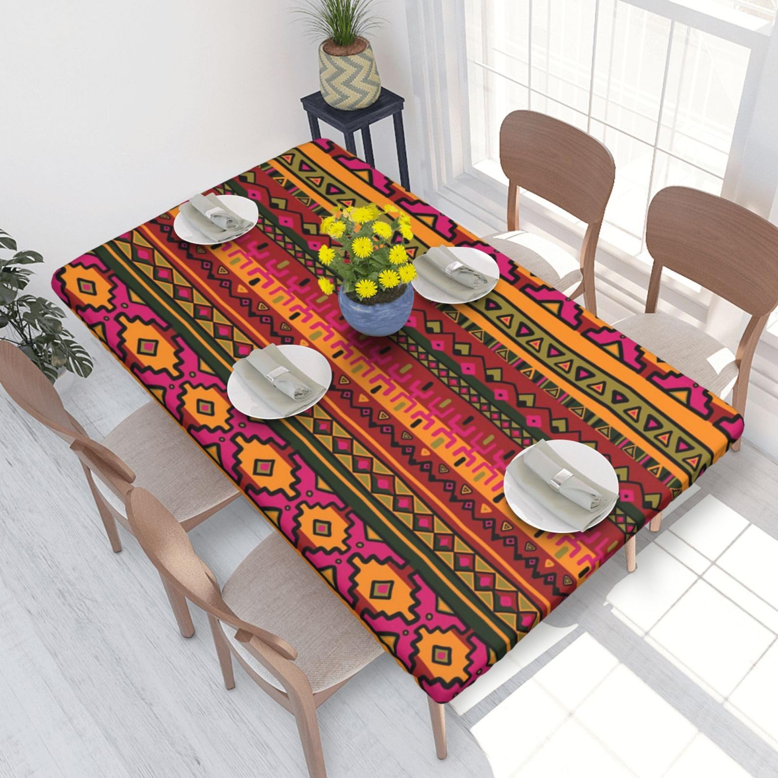 BNVSADC Mexican Folk Art Boho Printed 4FT Tablecloth 122x76 CM Polyester Kitchen Water Resistant Table Cloth Dining Table Decoration Table Covers