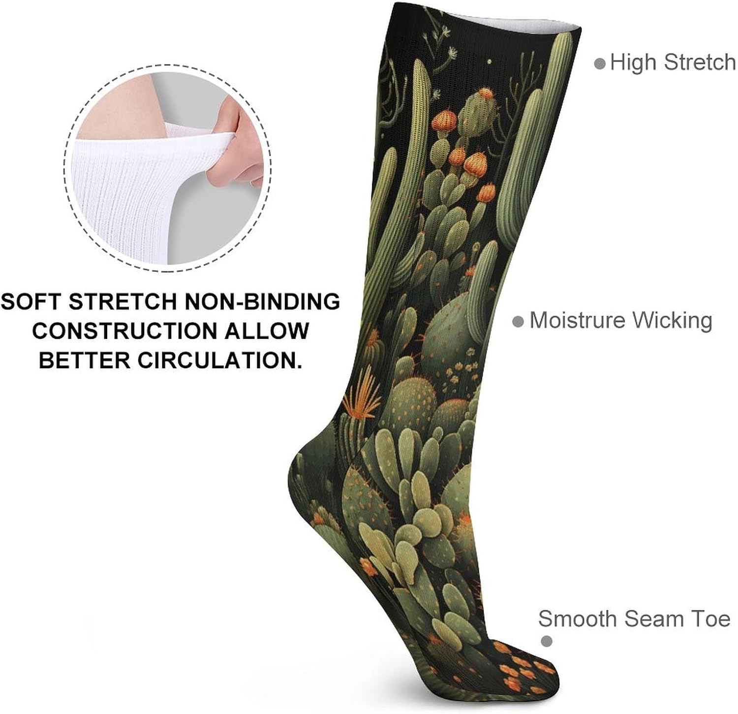 Green Cactus Stocking - Cute Casual Long Athletic,Crew Sock for Men Women,Running Socks Soft Breathable for Gift