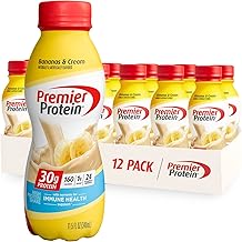 Premier Protein Shake, Bananas & Cream, 30g Protein, 1g Sugar, 24 Vitamins & Minerals, Nutrients to Support Immune Health, 12 Pack