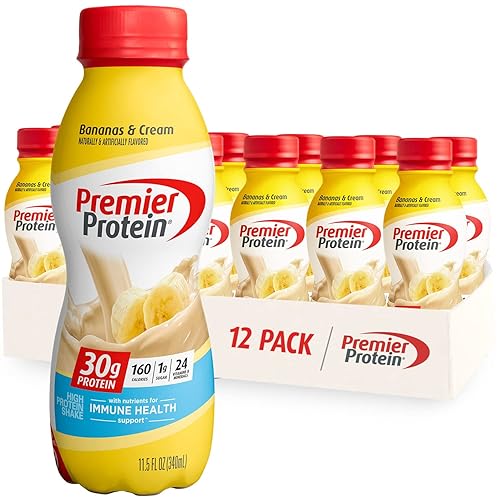Premier Protein Shake, Bananas & Cream, 30g Protein, 1g Sugar, 24 Vitamins & Minerals, Nutrients to Support Immune Health, 12 Pack - Banana - 11.5 Fl Oz (Pack of 12)