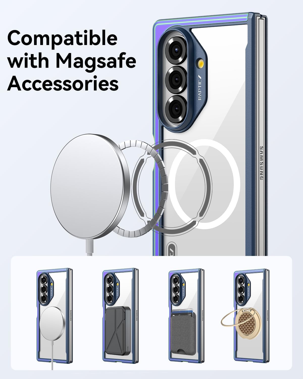 RAPTIC Shield Magnetic Clear Case for Samsung Galaxy Z Fold 7–Compatible with MagSafe, [13FT Mil-Grade Drop Protection], Anodized Shockproof Aluminum Frame Slim Samsung Z Fold 7 Case, Iridescent