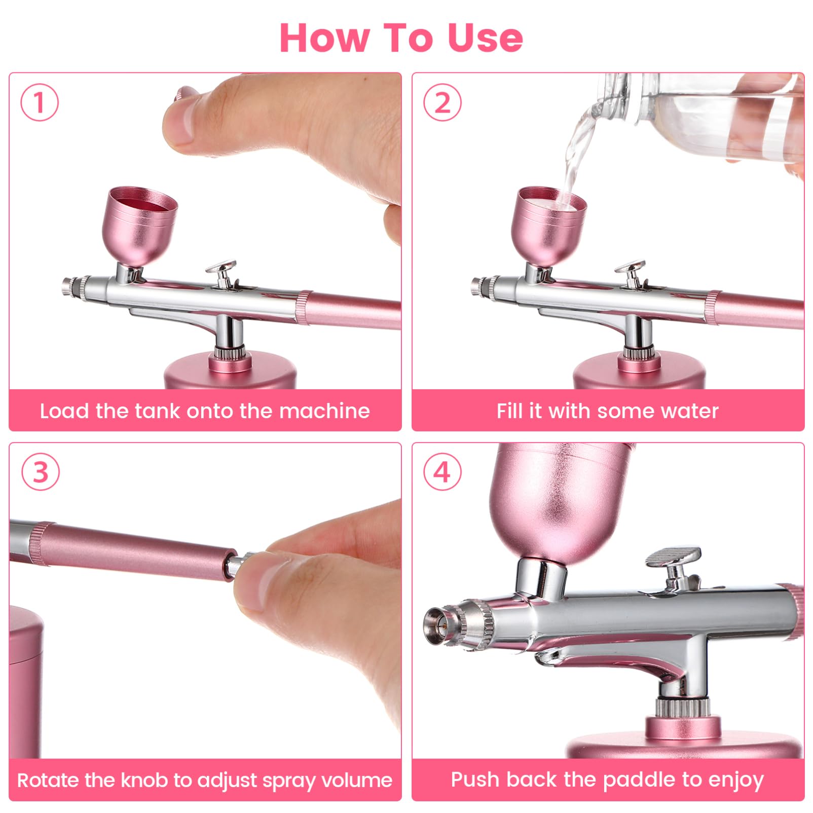 Kit Aerografo Mini Portatile Rosa, Modello B, per Pittura e Trucco | Acciaio Inossidabile, Alluminio e Abs, Leggero, Uso Ufficio e Quotidiano, Nebulizzazione Facciale