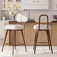 MALOL 26" Swivel Bar Stools Set of 2, Mid-Century PU Leather Counter Height Chairs with Low Back & Metal Legs, Beige Kitchen Island Stools