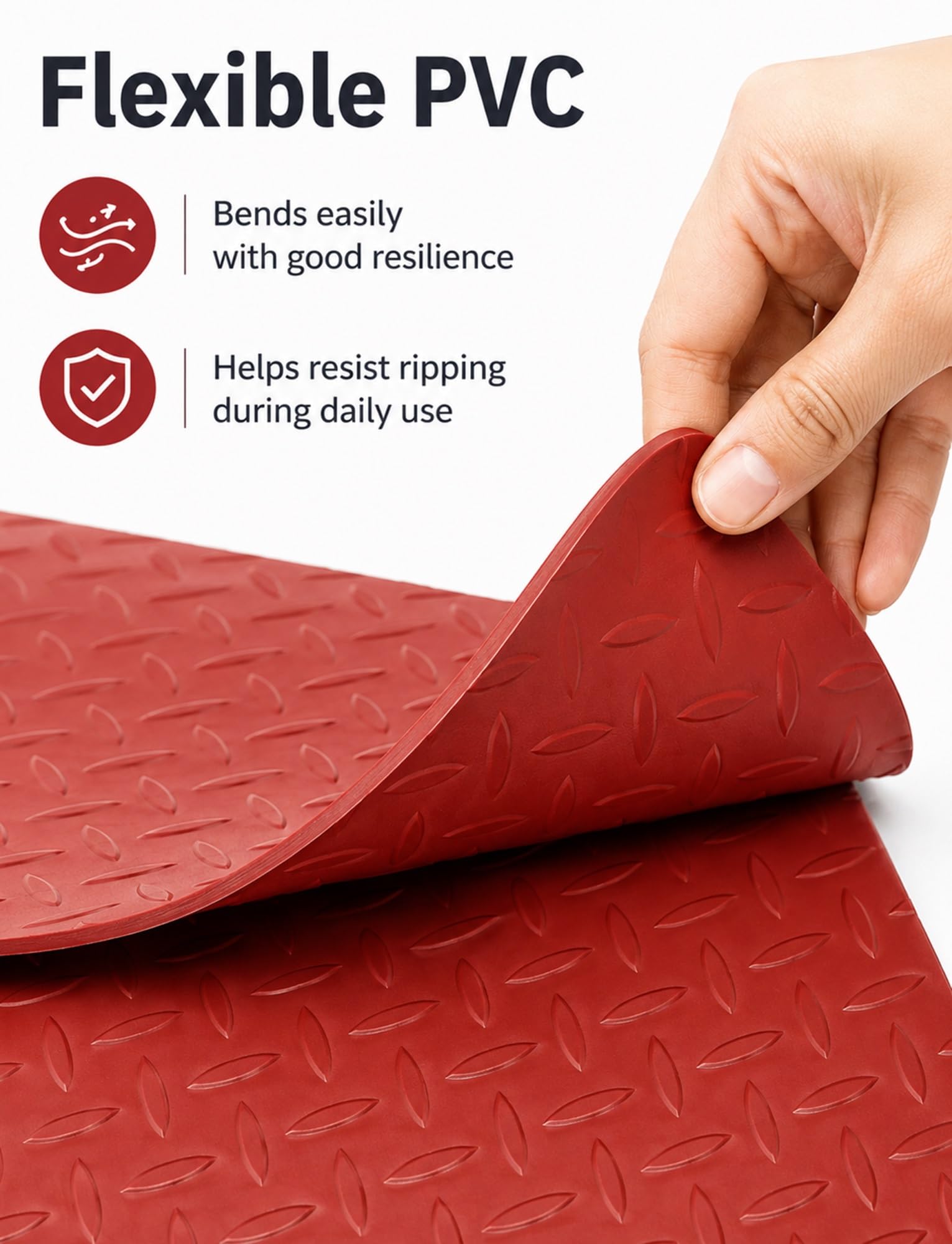 Rouleau de tapis de cuisine pro en PVC, étanche et antidérapant 1,2 mm | Sol souple découpable à relief pour restaurant, garage, atelier, couloir et espace utile(Red,120x700 cm)