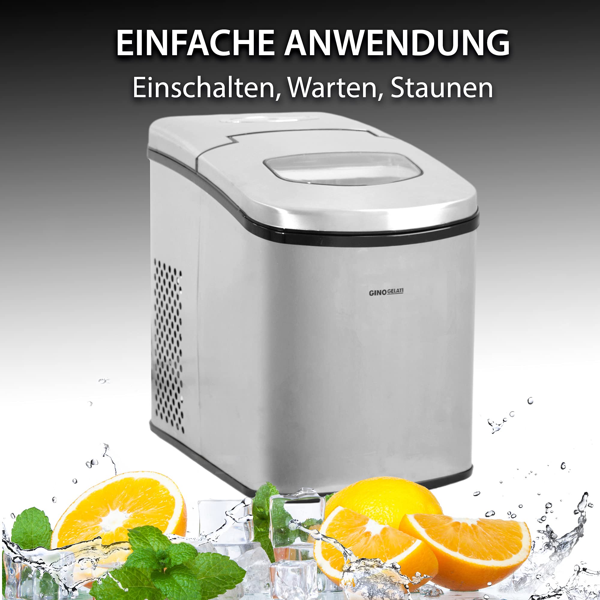 Gino Gelati GG-175W Digitaler Edelstahl Eiswürfelbereiter Eiswürfelmaschine Icemaker max. 15 Kg/24 h