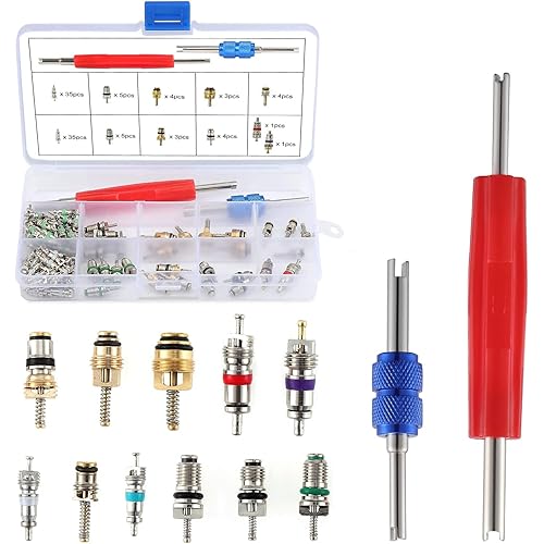 OCR 102PCS Car Air Conditioner Valve Core R12 R134a Automotive Air Conditioning Refrigeration Tire Valve Stem with Double Head Dual Dismantling Remover Tool Assortment Kit