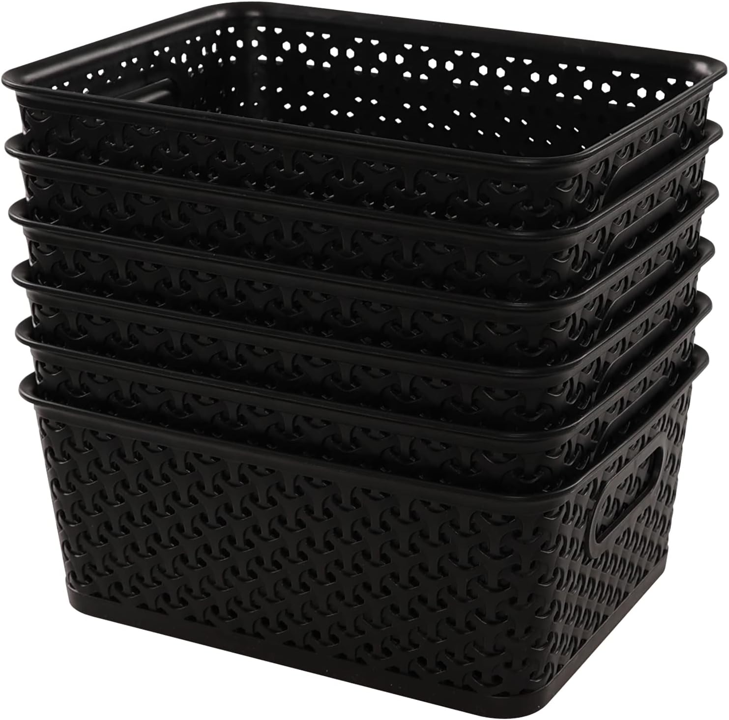 Anbers Plastic Weave Storage Baskets Bins, 6 Packs, Black Home & Kitchen